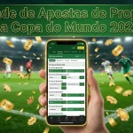 Mão segurando telefone com opções de apostas de futebol e confetes dourados.
